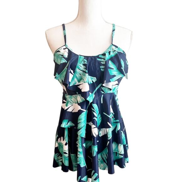 HOLI Other - HOLIPICK GREEN BLUE LEAF PRINT WOMEN SWIMMING TANKINI SIZE LARGE BRAND NEW